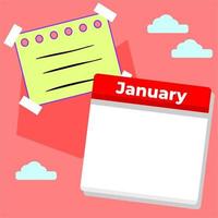 January single calendar template and blank sticky notes. templates suitable for social media content. vector