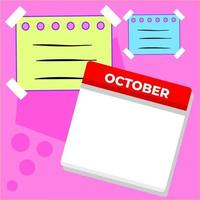 October single calendar template and blank sticky notes. templates suitable for social media content. vector