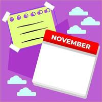 November single calendar template and blank sticky notes. templates suitable for social media content. vector