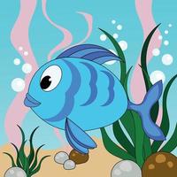 Cartoon fish swimming at the bottom of the sea vector