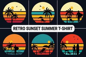 fondo retro del diseño de la camiseta del verano de la puesta del sol vector