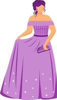 Beautiful woman wearing evening gown semi flat color vector character