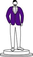 Professional male model in suit and bow tie semi flat color vector character