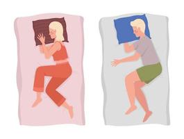 Comfortable sleeping positions 2D vector isolated illustration set