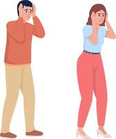 People covering ears during panic attacks semi flat color vector character set