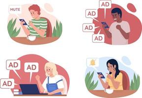 Internet users issues 2D vector isolated illustration set