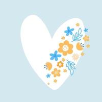 Vector heart of Ukraine with flowers on blue background. Stop War concept vector illustration. love Ukrainian illustration. Save Ukraine from Russia