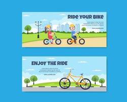 Lets Play Bicycle Social Media Banner Template Flat Cartoon Background Vector Illustration