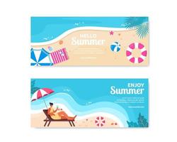 Hello Summer Social Media Banner Template Flat Cartoon Background Vector Illustration