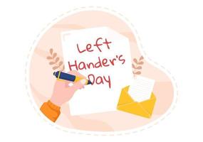 celebración del día internacional de los zurdos con su mano izquierda levantada en agosto en una ilustración de fondo de estilo de dibujos animados