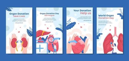 Organ Donation Day Social Media Stories Template Flat Cartoon Background Vector Illustration