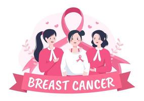 Breast Cancer Awareness Month Background Cartoon Illustration with Ribbon Pink and Woman for Disease Prevention Campaign or Healthcare vector