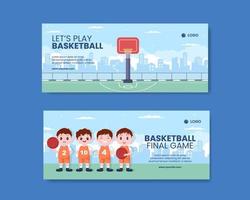 Basketball Sports Tournament Social Media Horizontal Banner Template Cartoon Background Vector Illustration