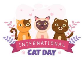 el día internacional del gato celebra la amistad entre humanos y gatos en agosto en una linda ilustración de fondo de caricatura plana vector