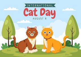 el día internacional del gato celebra la amistad entre humanos y gatos en agosto en una linda ilustración de fondo de caricatura plana vector