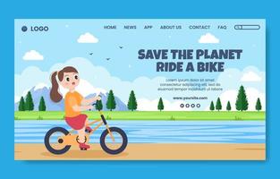 Lets Play Bicycle Social Media Landing Page Template Flat Cartoon Background Vector Illustration