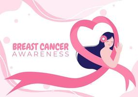 Breast Cancer Awareness Month Background Cartoon Illustration with Ribbon Pink and Woman for Disease Prevention Campaign or Healthcare vector