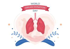 día mundial de la donación de órganos con riñones, corazón, pulmones, ojos o hígado para trasplante, salvando vidas y atención médica en dibujos animados planos vector