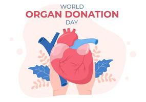 World Organ Donation Day with Kidneys, Heart, Lungs, Eyes or Liver for Transplantation, Saving Lives and Health Care in Flat Cartoon Illustration vector