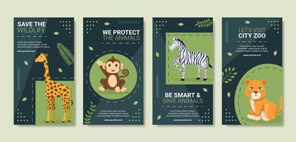 Wildlife Park Animals Social Media Stories Template Flat Cartoon Background Vector Illustration