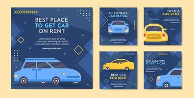 Car Rental Social Media Post Template Flat Cartoon Background Vector Illustration