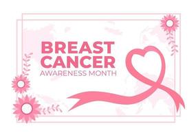 Breast Cancer Awareness Month Background Cartoon Illustration with Ribbon Pink and Woman for Disease Prevention Campaign or Healthcare vector