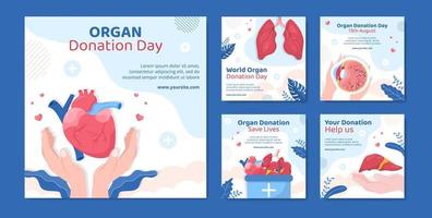 Organ Donation Day Social Media Post Template Flat Cartoon Background Vector Illustration