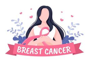 Breast Cancer Awareness Month Background Cartoon Illustration with Ribbon Pink and Woman for Disease Prevention Campaign or Healthcare vector