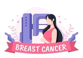 Breast Cancer Awareness Month Background Cartoon Illustration with Ribbon Pink and Woman for Disease Prevention Campaign or Healthcare vector