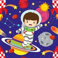 Pattern with cute Astronaut and planets vector