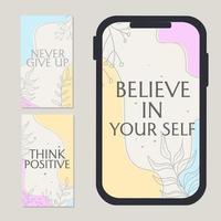 set of quotes for social network stories. leaf hand drawn template design for instagram content vector