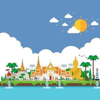 bienvenido a tailandia y gigante guardián, concepto de viaje de tailandia. el gran palacio dorado para visitar en tailandia en estilo plano vector