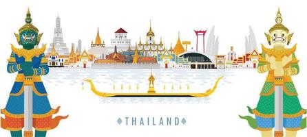 bienvenido a tailandia y gigante guardián, concepto de viaje de tailandia. el gran palacio dorado para visitar en tailandia en estilo plano vector