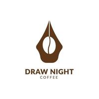 dibujar el vector del logotipo de la pluma del café de la noche, descargar el vector del logotipo de la escritura del dibujo creativo de la pluma del café