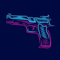 Gun revolver. Vintage pistol handgun Line. Pop Art logo. Colorful design with dark background. Abstract vector illustration. Isolated black background for t-shirt, poster, clothing.