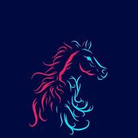 diseño colorido del logotipo del retrato de arte pop de la línea de caballos con fondo oscuro. ilustración vectorial abstracta. fondo negro aislado para camiseta, afiche, ropa. vector