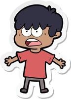 sticker of a worried cartoon boy vector