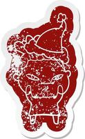 cartoon distressed sticker of a woman wearing santa hat vector