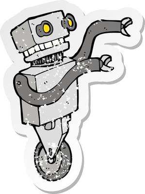 retro distressed sticker of a cartoon funny robot
