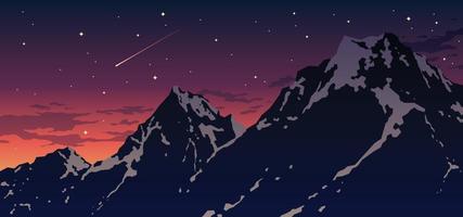 Twilight Snow Mountain Landscape Illustration vector