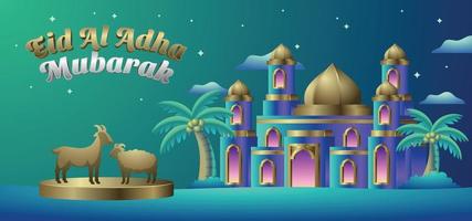 Elegance Eid Al Adha Mubarak Banner Template With Beautiful 3D Mosque vector