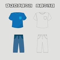 Developing an activity for children, the tracing  the lines of  clothes. Logic game for children. vector