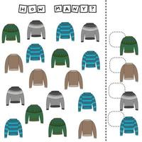 Counting Game for Preschool Children.  Count how many sweaters vector