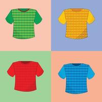 conjunto de camisetas multicolores con un patrón de rombos sobre un fondo de color vector