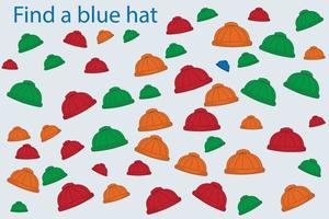 Find the  blue hat among the others. vector