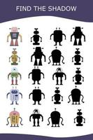 Funny multicolored robot. Find the correct shadow. Educational game for children. vector