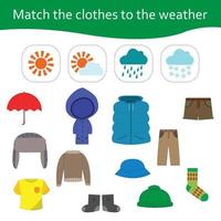 Match your clothes with the weather. Children's educational game. vector