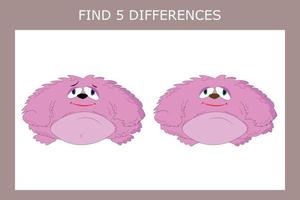 Developing activity for children  find the 5  differences. Logic game for children. vector