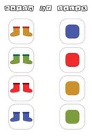 worksheet vector design, challenge to connect the boots with its color. Logic game for children.