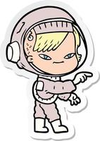 sticker of a cartoon astronaut woman vector